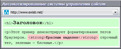 Этот пример демонстрирует форматирование тегов браузером.